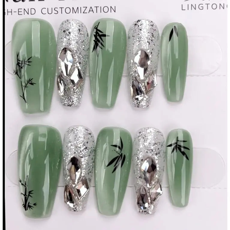 1048- Handmade press on nails fake nails removable Handmade Drawing Nails Plush Fashion Hub