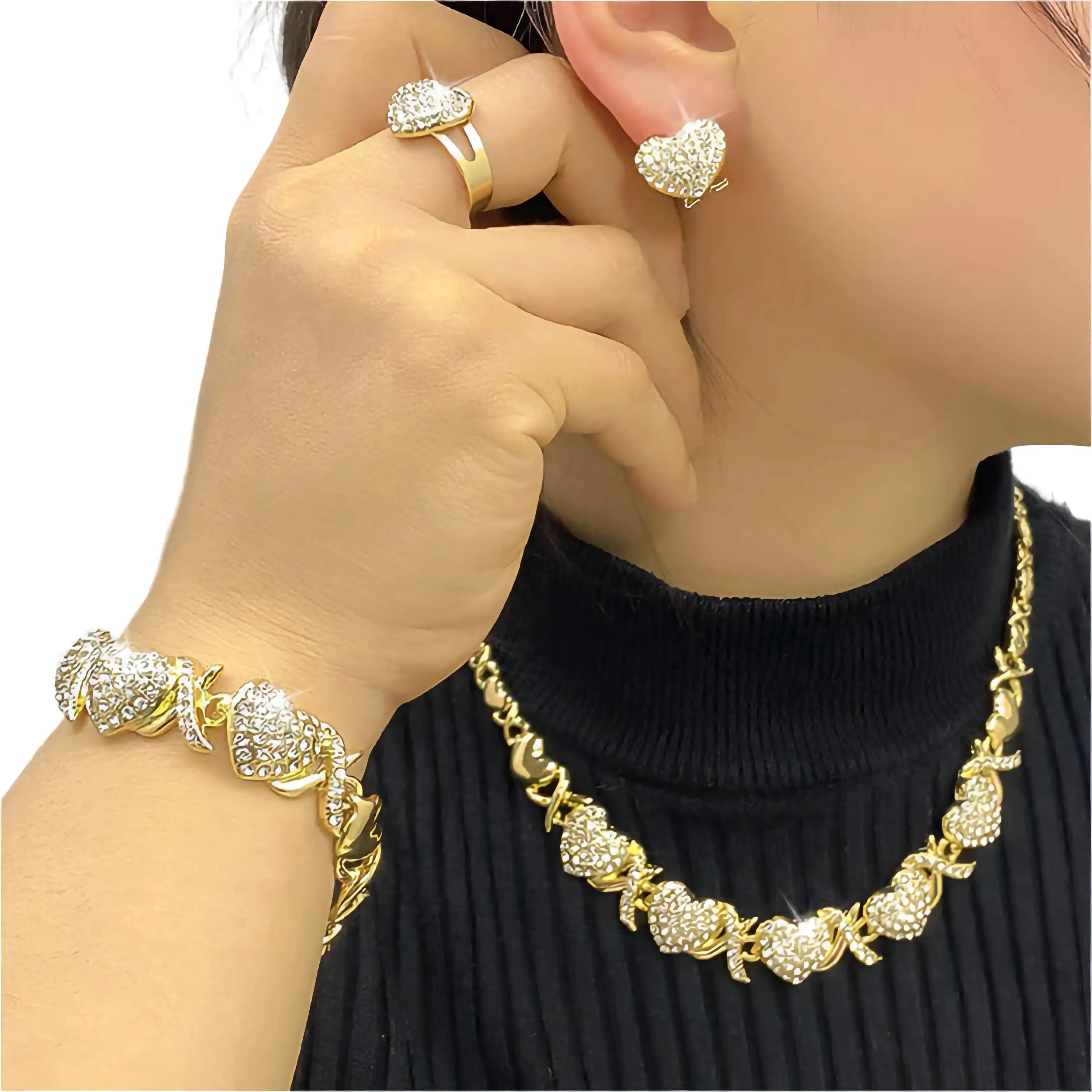 18K Gold Heart-Shaped Jewelry Suit Plush Fashion Shop