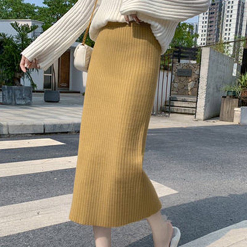 Knitted Skirt Women Autumn Winter with Sweater High Waist Mid Length Wool Thickened Split Hip Skirt Tide Bella Mia