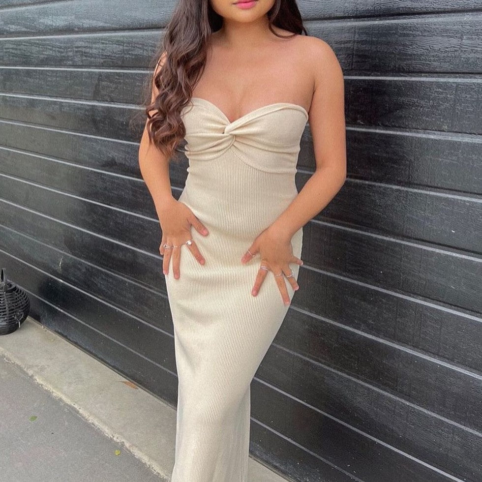 Women's Off-Shoulder Irregular Hem Knitted Maxi Dress