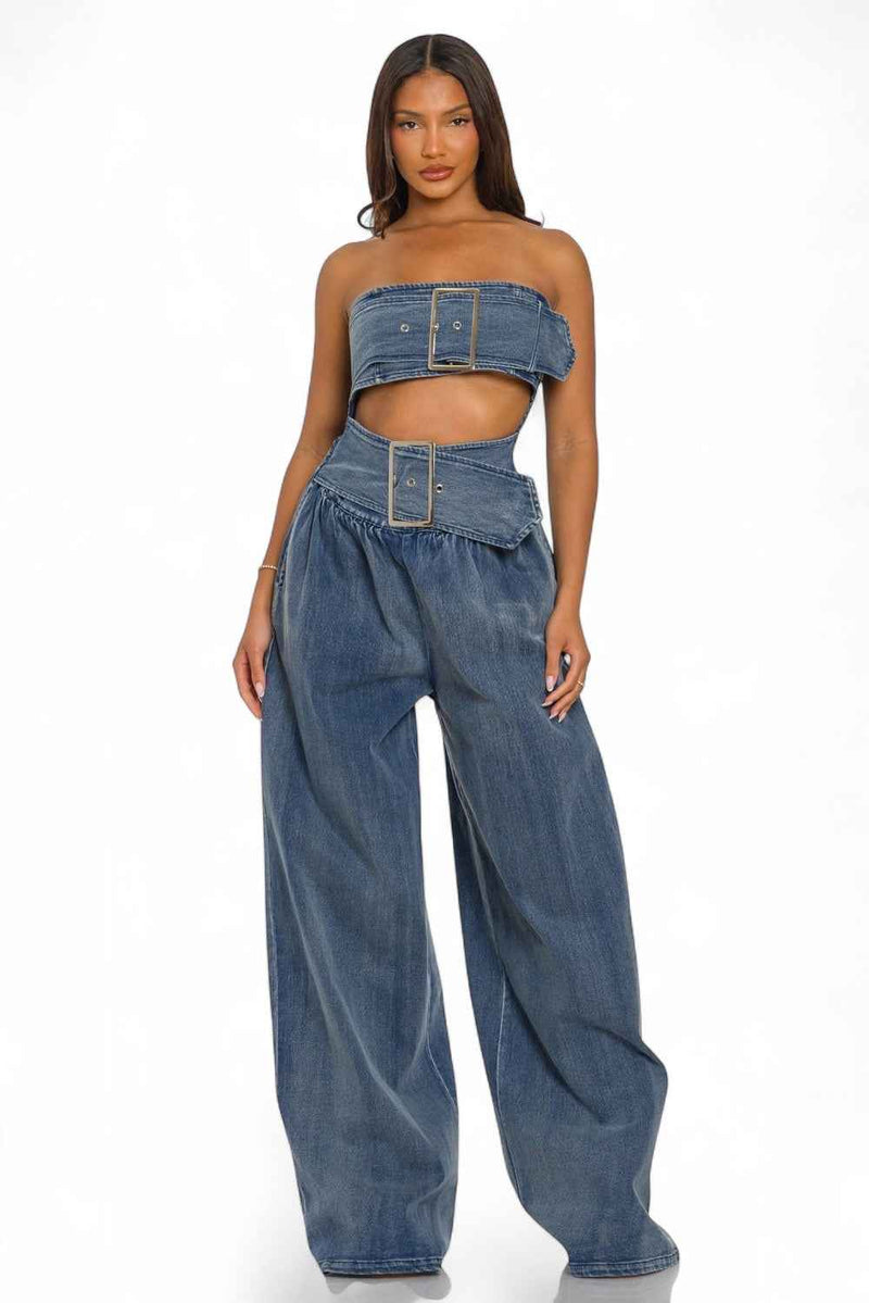 Denim Diva Belted Jumpsuit