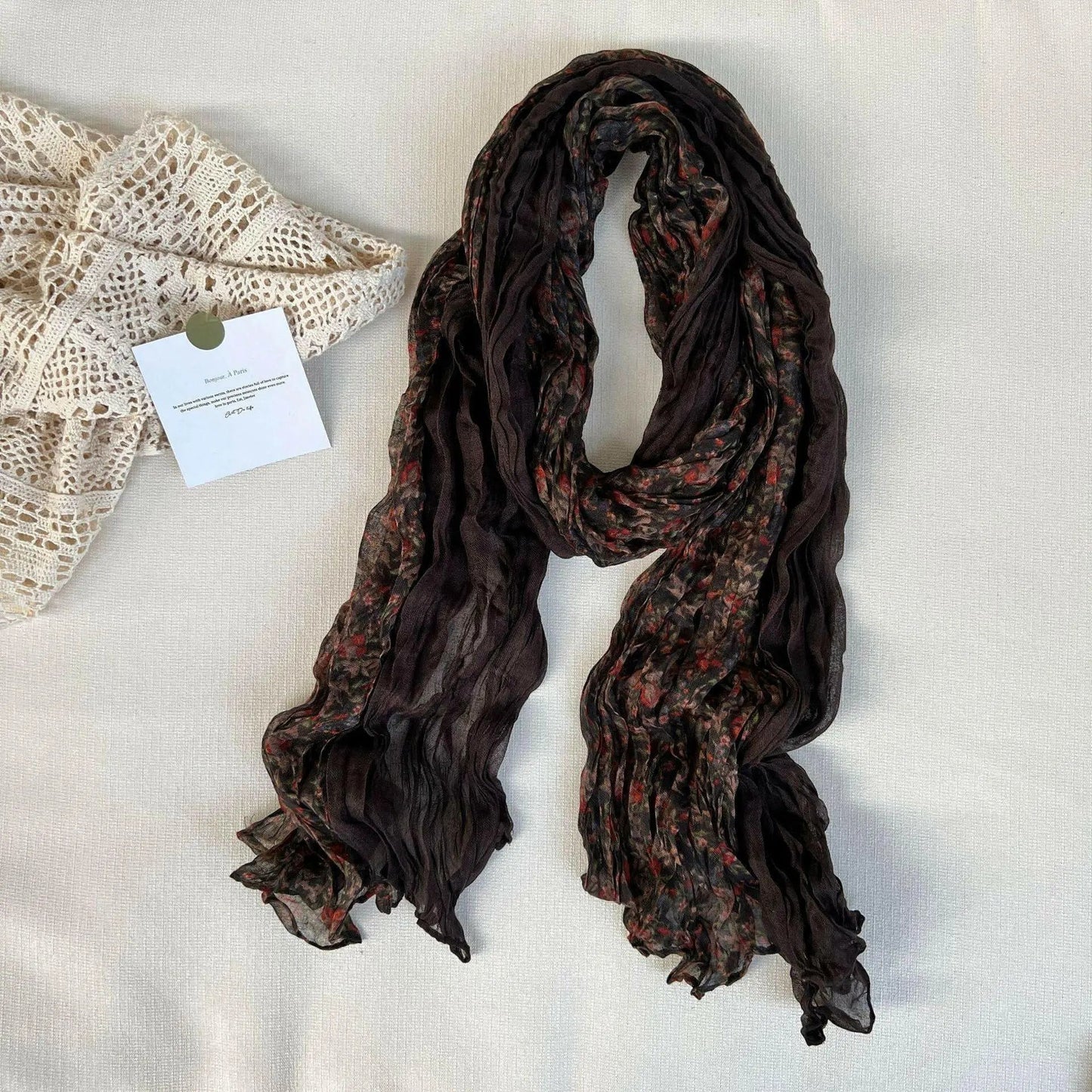 Artistic Retro Soft Small Floral Vintage Cotton And Linen Scarf For Women.