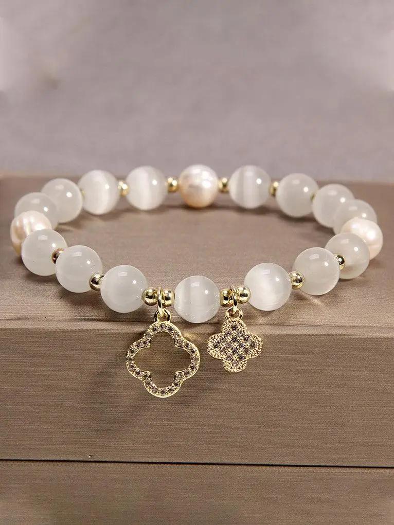 Clover White Opal Crystal Bracelet Plush Fashion Hub