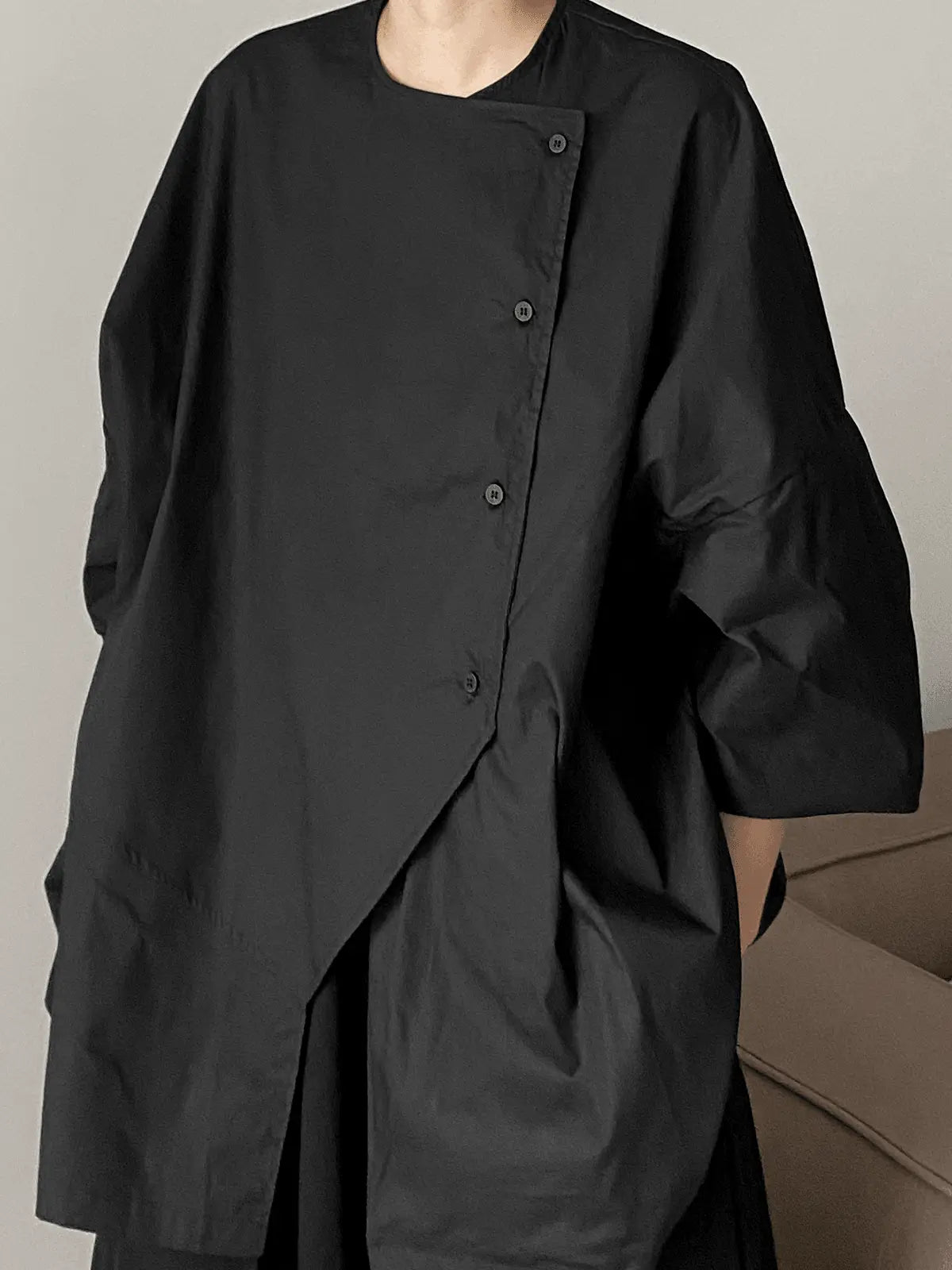 Cool Measured Bias-breasted Irregular-placket Shirt Plush Fashion Hub