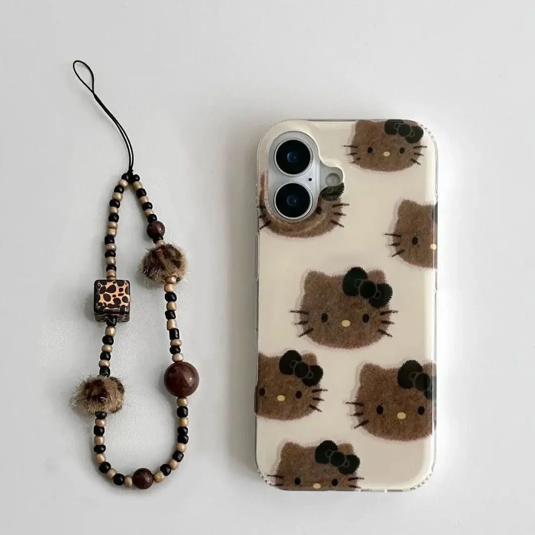 Cute Cartoon Kitty Black Leather Phone Case Plush Fashion Hub