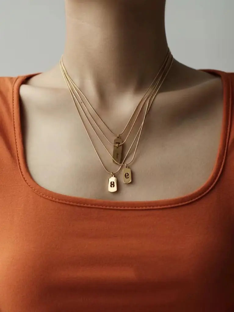 Digital Stacked Square Stainless Steel Necklace PAINEVIDA 15.99