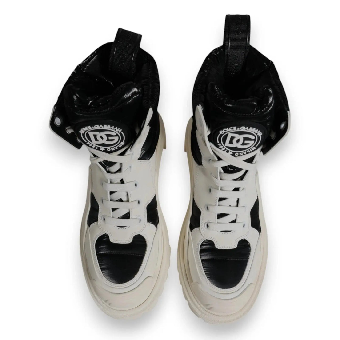 Dolce & Gabbana White Padded Mid Calf Lace Up Boots Shoes Plush Fashion Hub