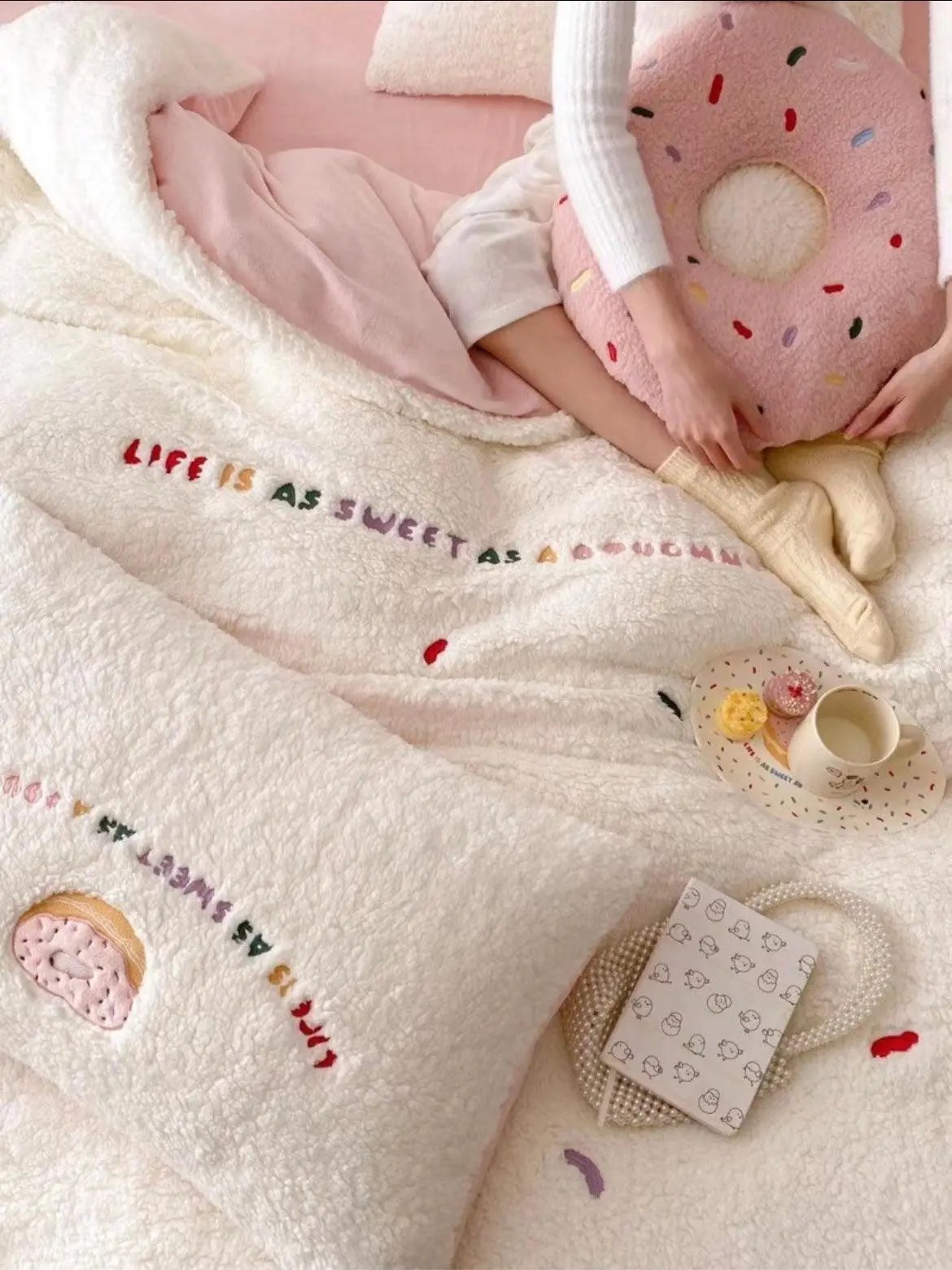 Donut Soft Lambswool Warm Bed Four Piece Sheet Set Plush Fashion Hub