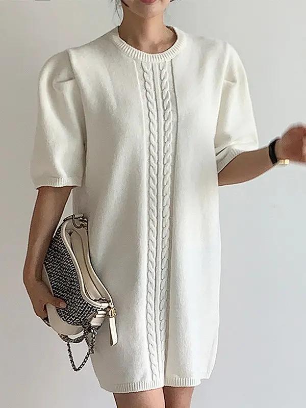Elegant Short-sleeved Knitted White Short Dress Plush Fashion Hub