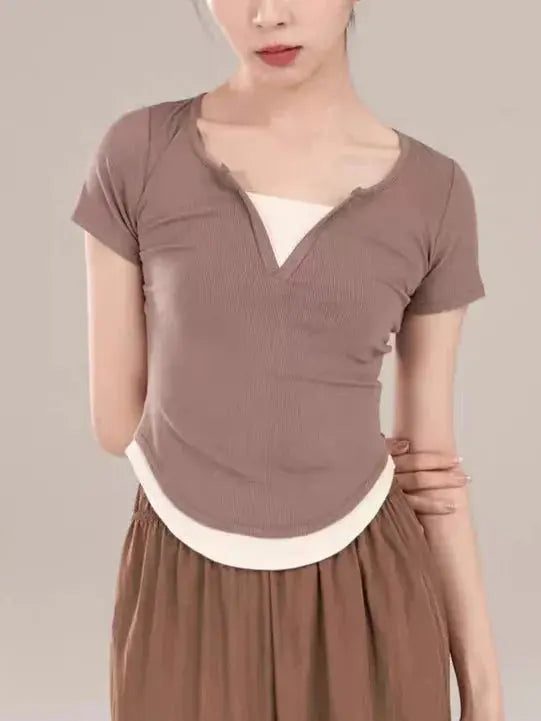 False Two Modern Training Activewear Short Sleeves Shirt Plush Fashion Hub