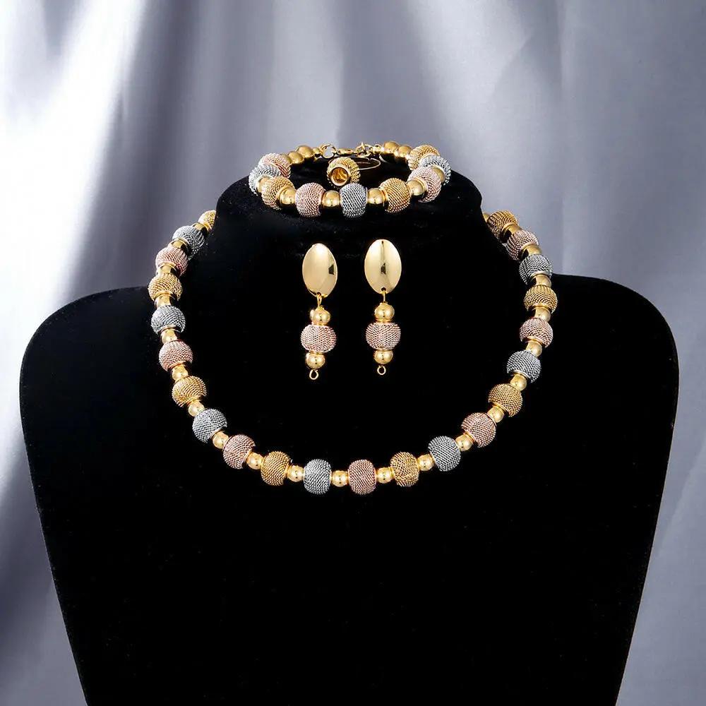 Fashion Contrast Large Round Bead Necklace Set.