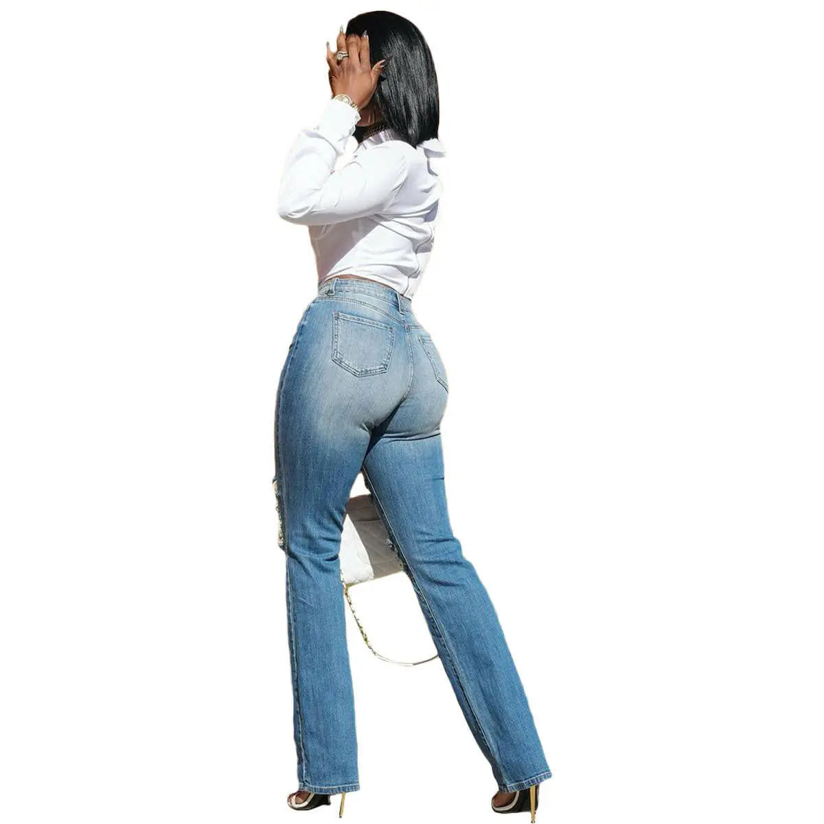 Fashion Women's Stretch Denim Trousers Plush Fashion Shop