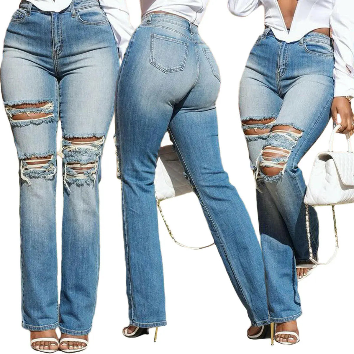 Fashion Women's Stretch Denim Trousers Plush Fashion Shop