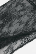 Fringe Round Neck Long Sleeve Lace Sheer Top.