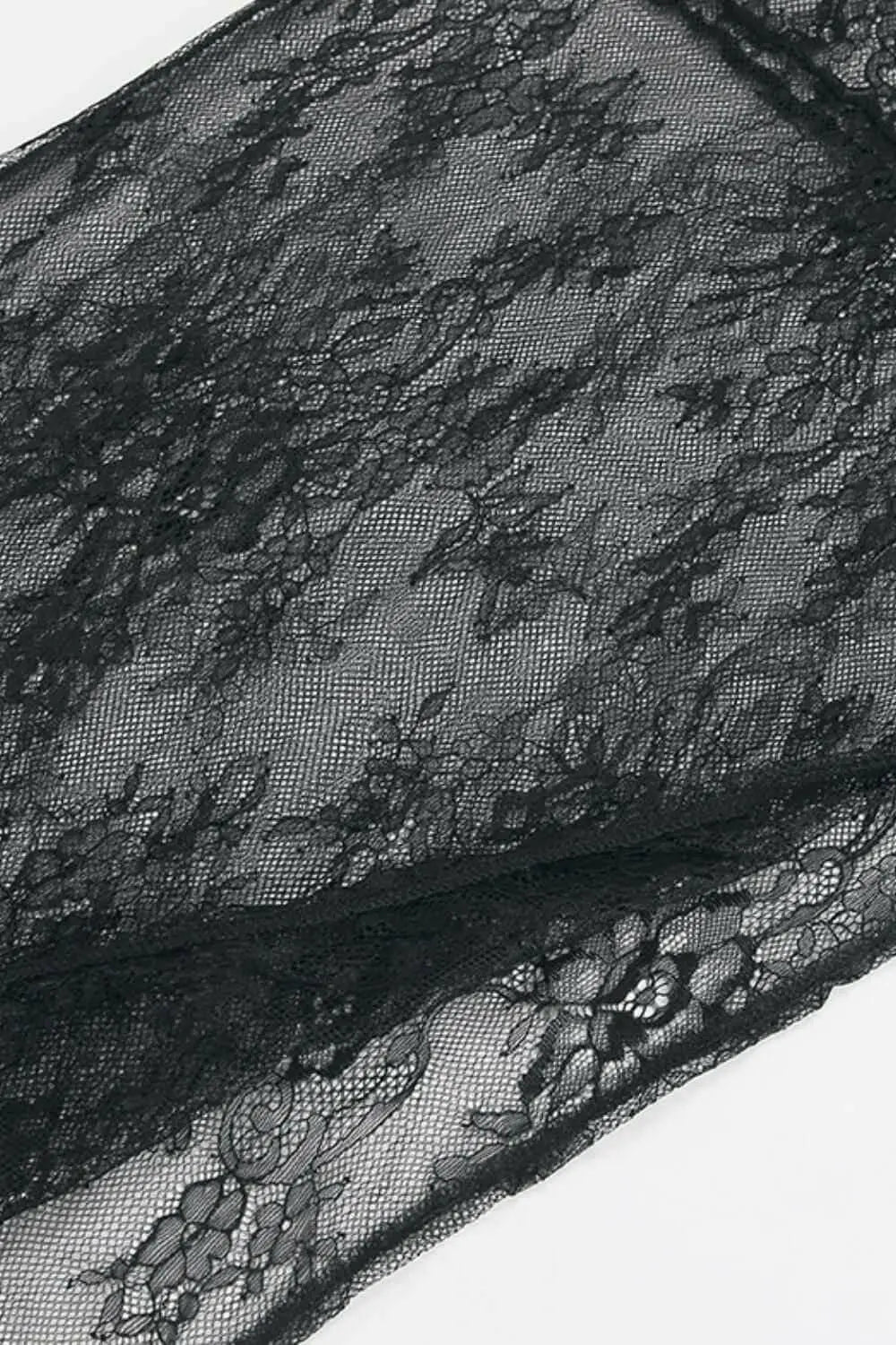 Fringe Round Neck Long Sleeve Lace Sheer Top.