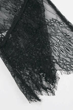 Fringe Round Neck Long Sleeve Lace Sheer Top.