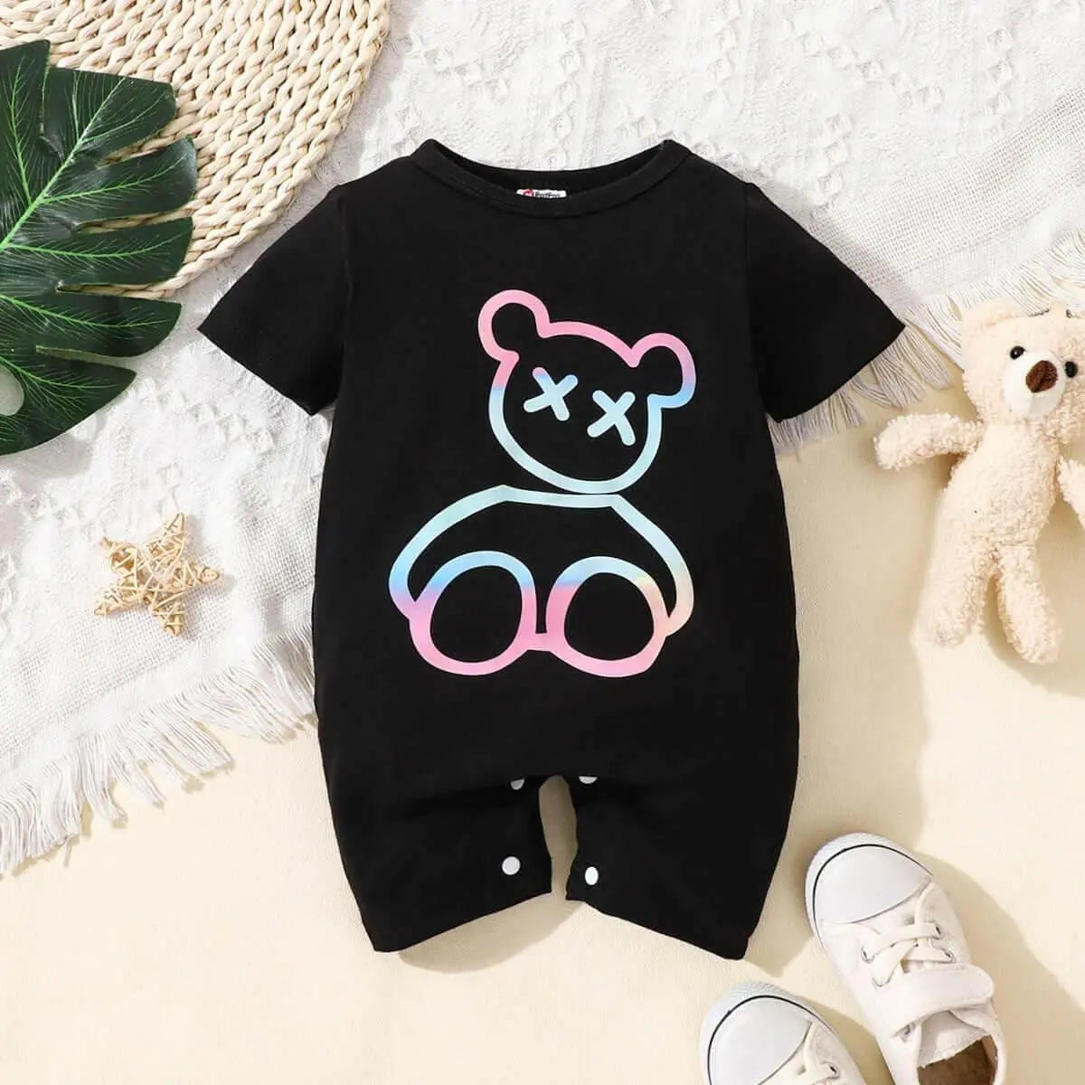 Girl's Cute Bear Print Jumpsuit.