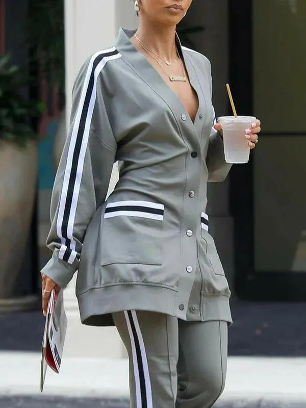 Grey Women's Long Sleeved  Color Blocked Casual Jacket Plush Fashion Shop