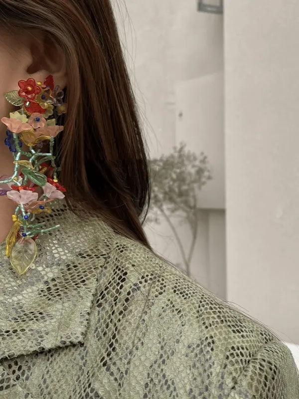 Handmade Beaded Flowered Leaves Earrings Plush Fashion Hub