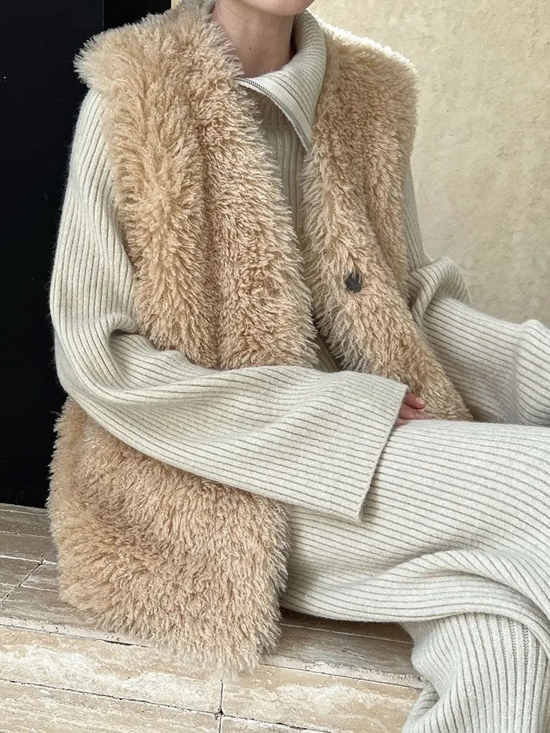 High-end Lambswool Vest jacket Plush Fashion Hub