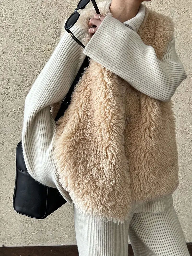 High-end Lambswool Vest jacket Plush Fashion Hub