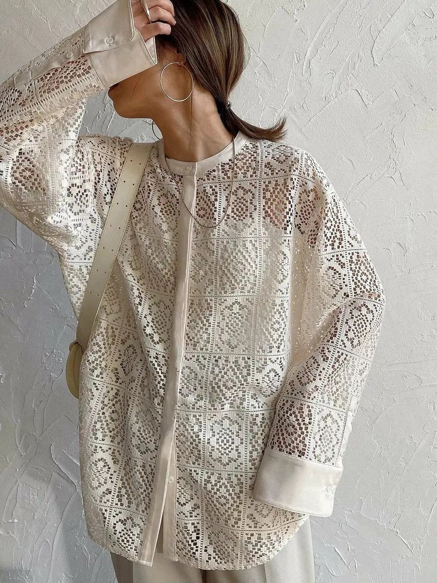 Hollow Lace Long Sleeve Shirt PAINEVIDA