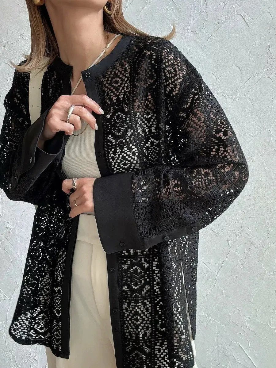 Hollow Lace Long Sleeve Shirt PAINEVIDA