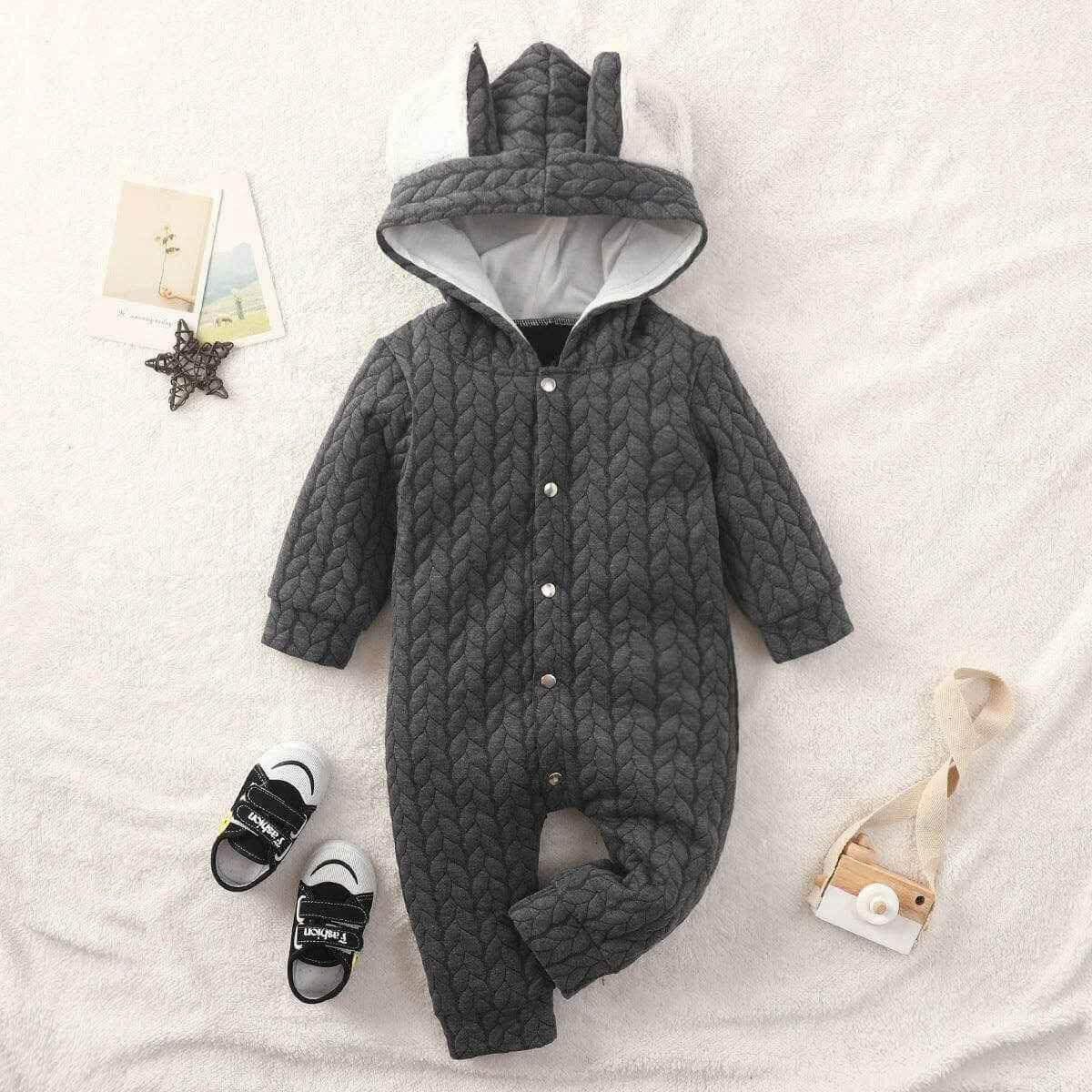 Infant Hooded Romper - Stylish and Cozy Outer Wear for Your Baby.