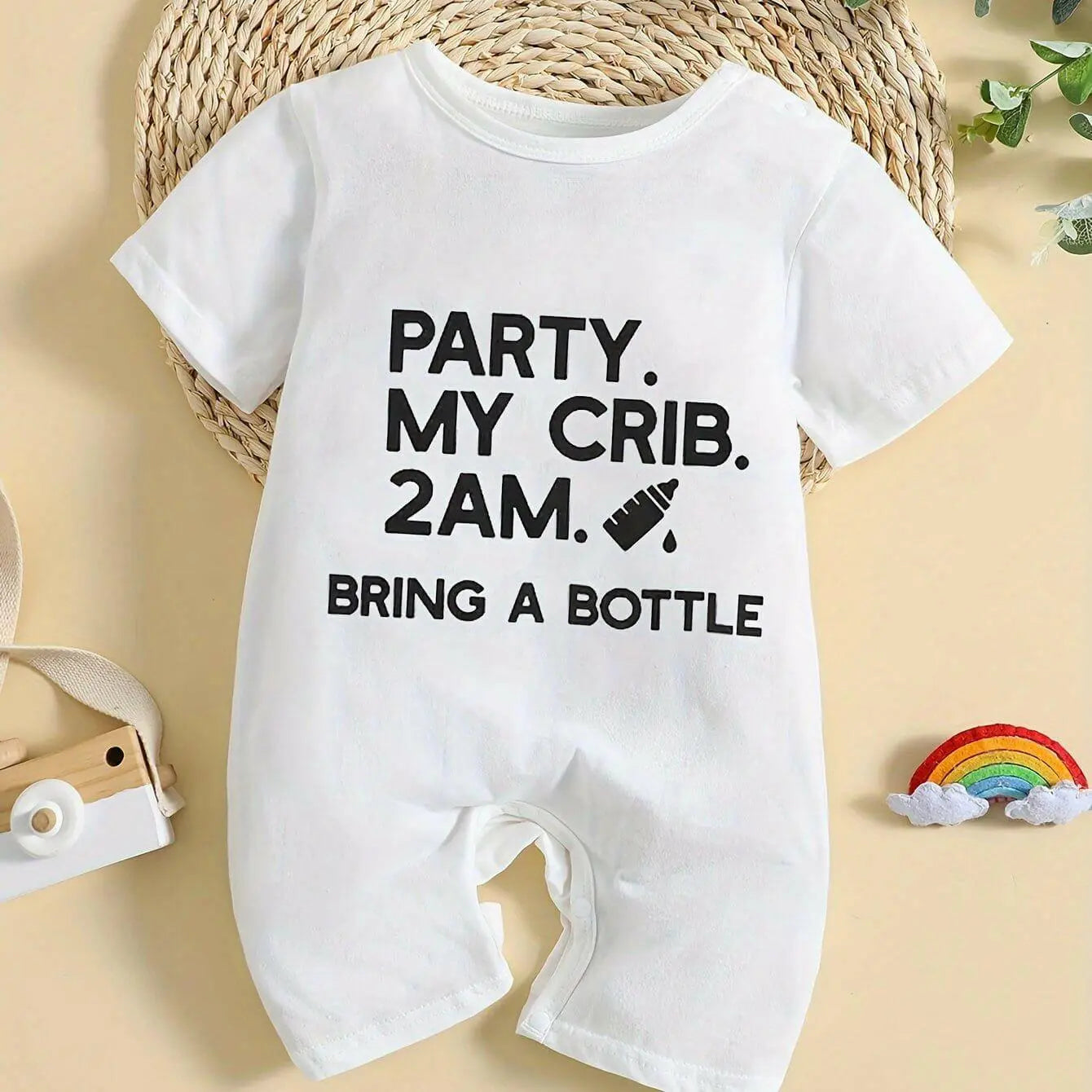 Infant Party My Crib Bodysuit - Comfy Short Sleeve Onesie for Babies.