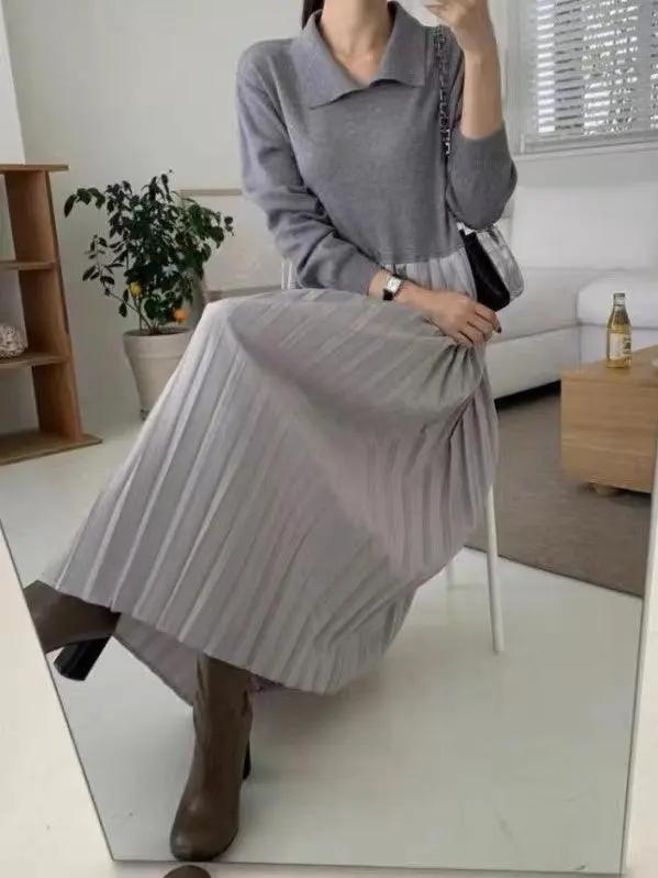Knit Pleated Split-joint Long Dresses Plush Fashion Hub
