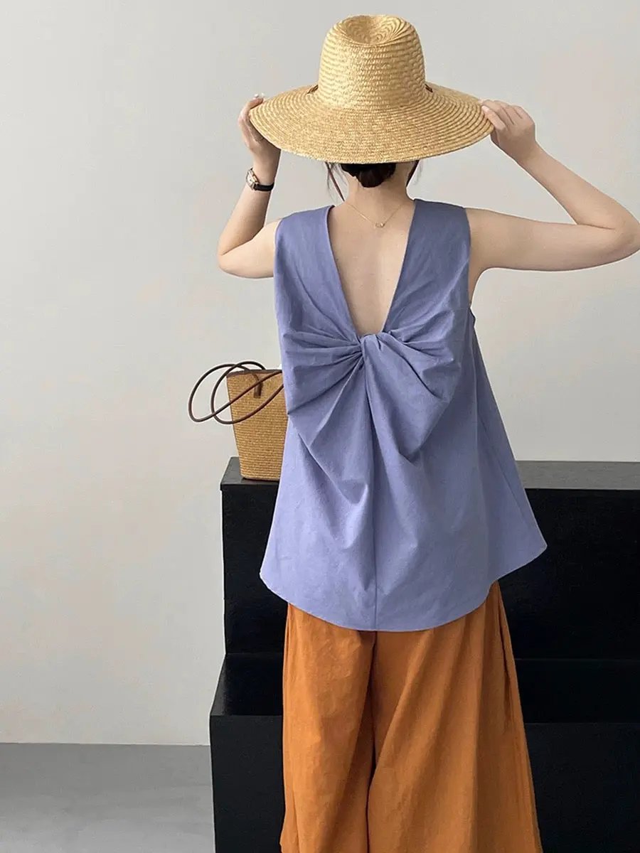 Knotted Back Loose Sleeveless Blouses Plush Fashion Hub