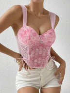 Lace-Up Flower Sweetheart Neck Cami.