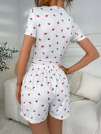 Ladies Floral Ruched T-Shirt and Shorts Lounge Set.