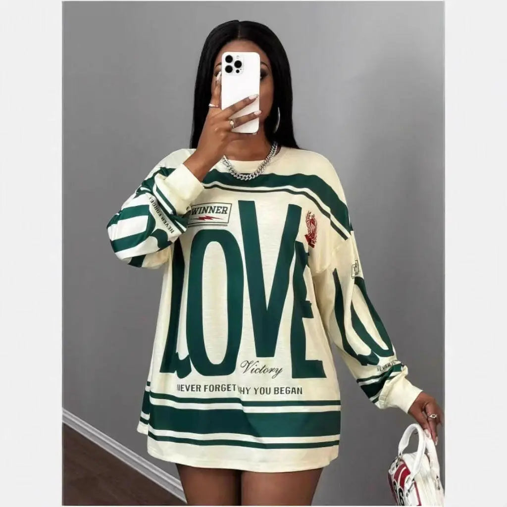 Ladies  Lazy Loose Casual Letter Print Long Sleeve Shirt Plush Fashion Shop
