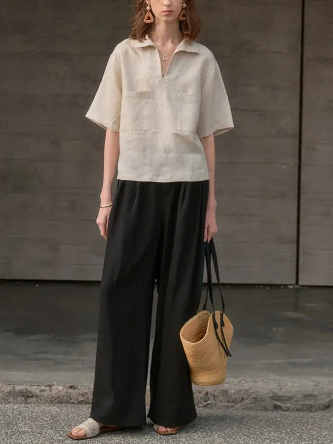 Lapel Linen Short Sleeve Shirt Plush Fashion Hub