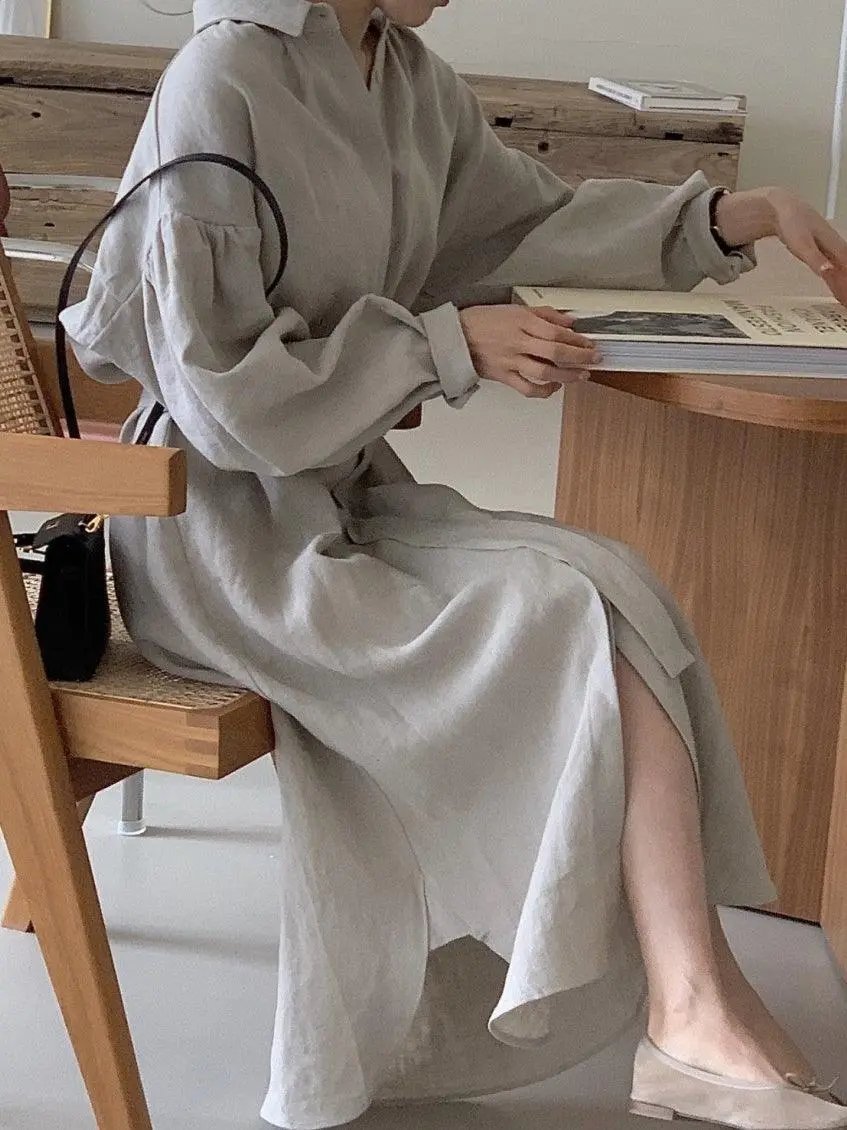 Lapel Loose Balloon Sleeve Shirt Dress PAINEVIDA