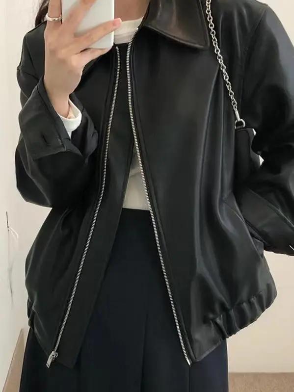 Lapel Zipper Loose Leather Biker Jacket PAINEVIDA
