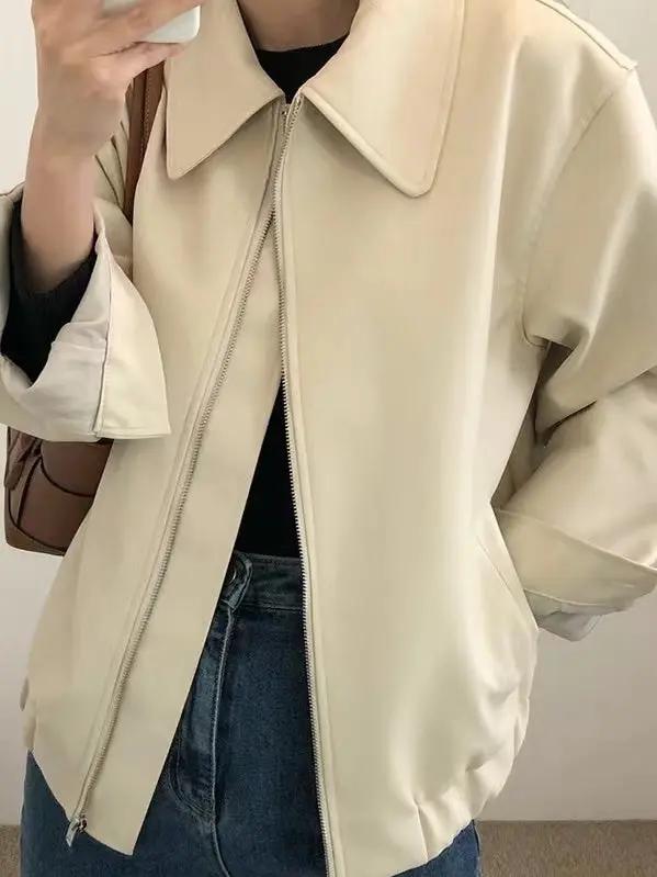 Lapel Zipper Loose Leather Biker Jacket PAINEVIDA