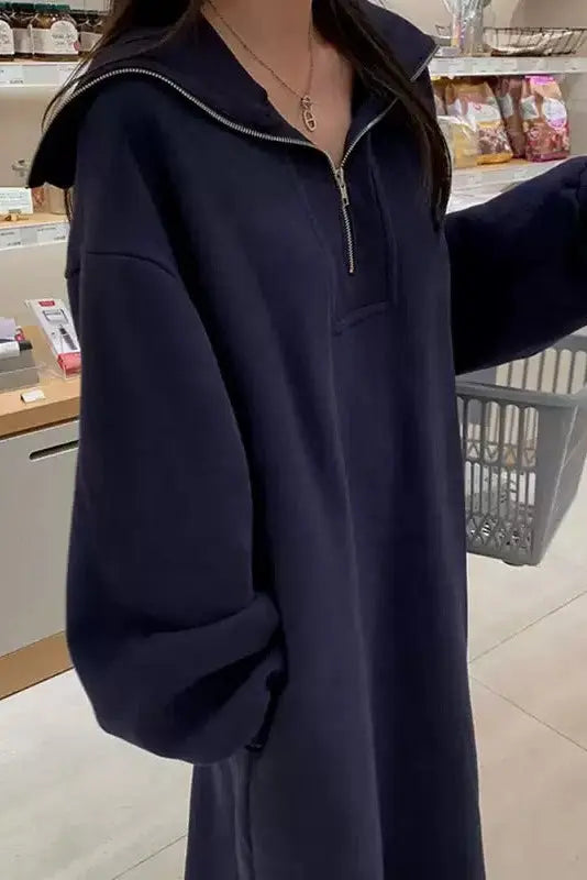 Lazy style navy collar loose sweatshirt dress Plush Fashion Hub