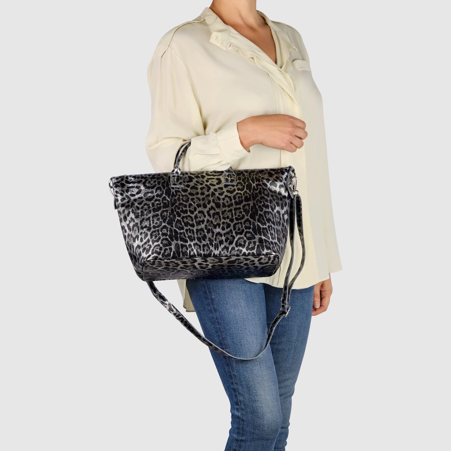Leopard Metallic Suede Leather Top-Handle Bag TAKEASY