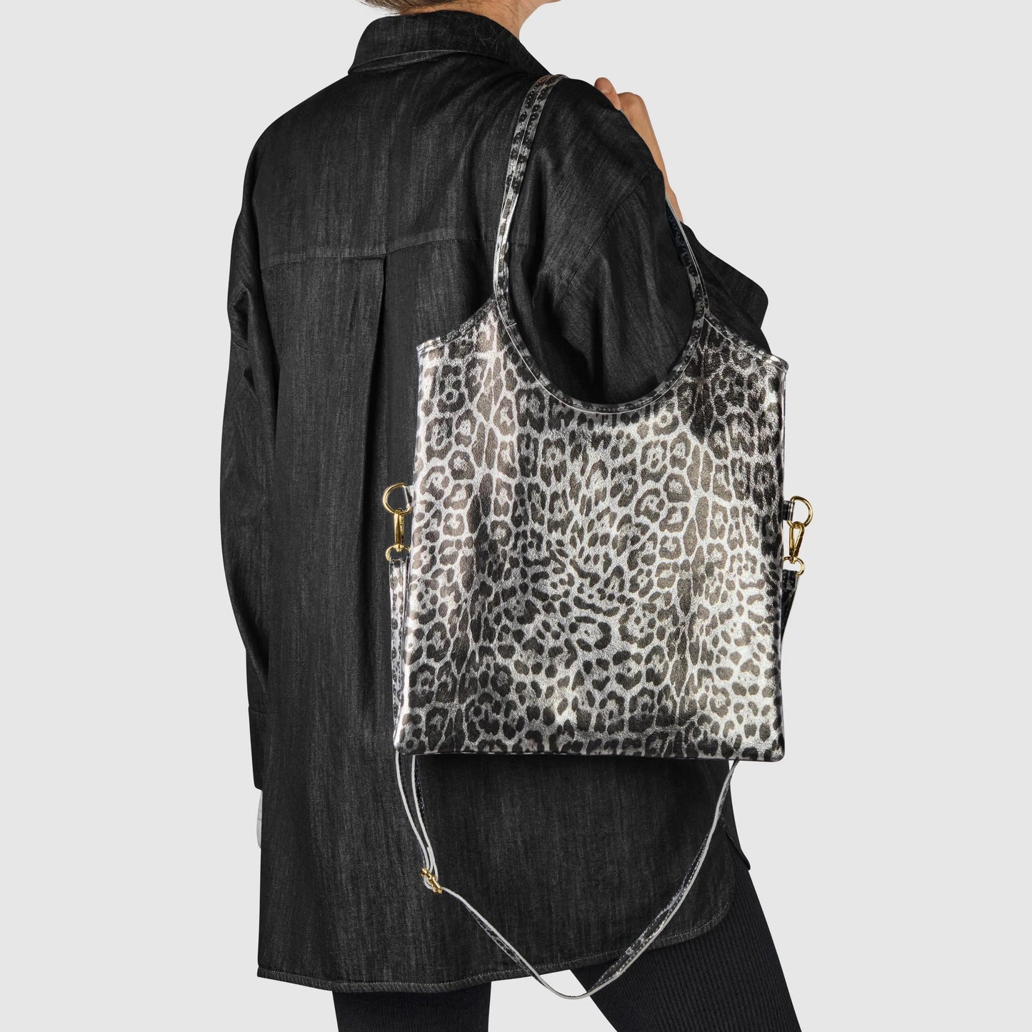 Leopard Metallic Suede Leather Tote Bag TAKEASY