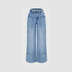 Light Blue Wide Leg Pocket Casual Jeans Plush Fashion Shop
