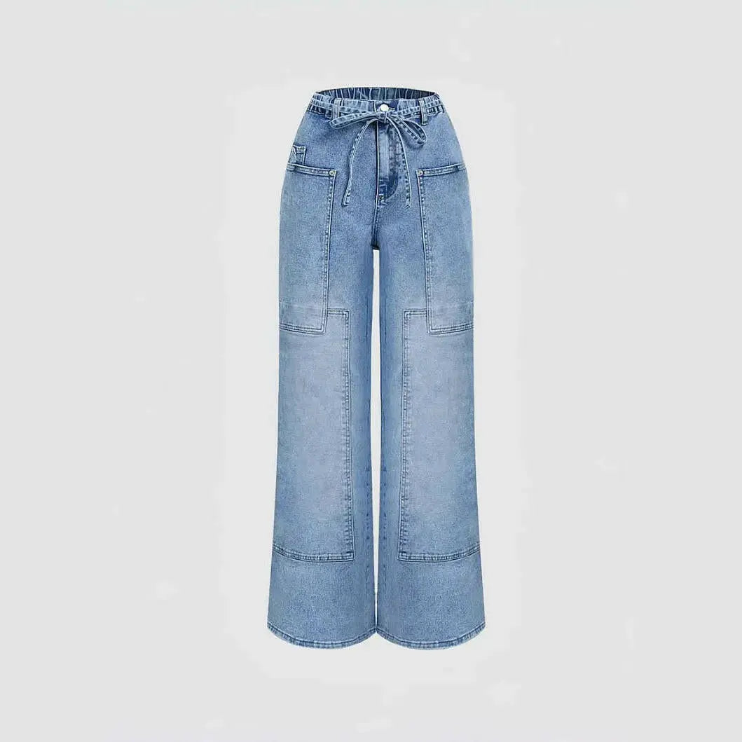 Light Blue Wide Leg Pocket Casual Jeans Plush Fashion Shop