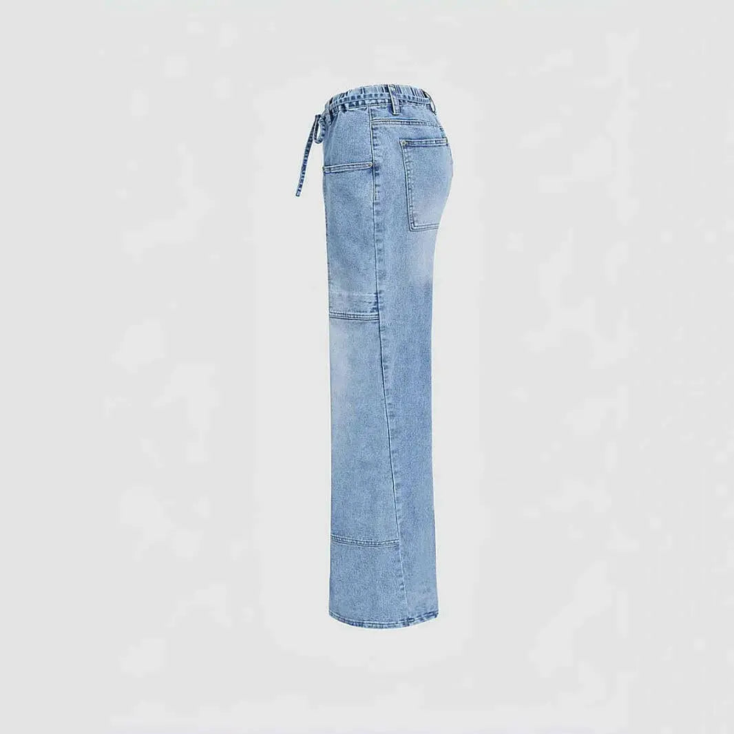 Light Blue Wide Leg Pocket Casual Jeans Plush Fashion Shop