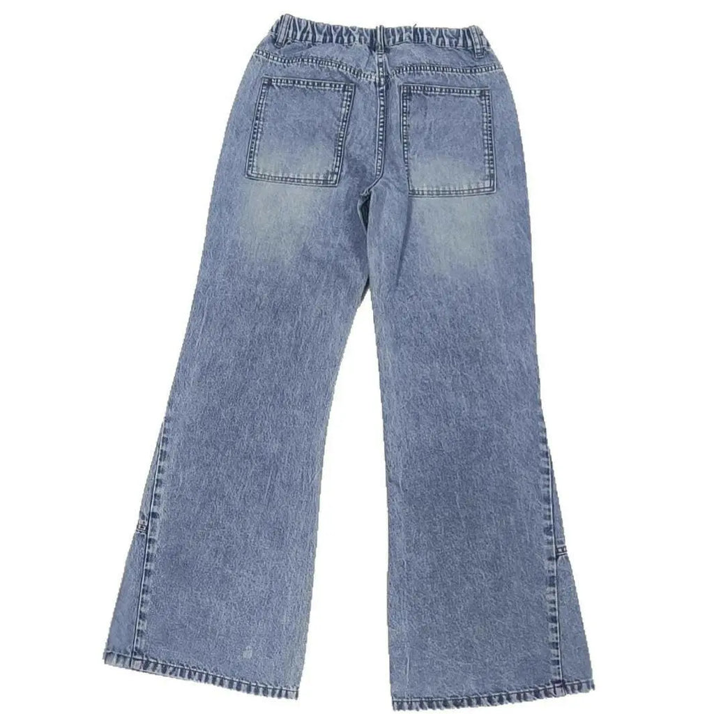 Light Blue Wide Leg Pocket Casual Jeans Plush Fashion Shop