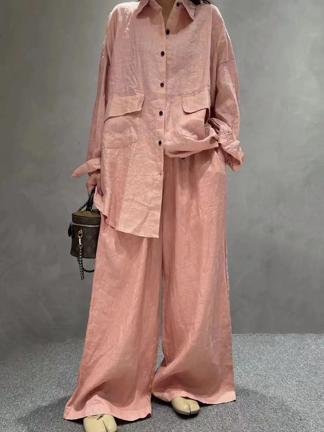 Linen Loose Shirt &Wide-Leg Pants 2-Pieces Suit PAINEVIDA 159.00