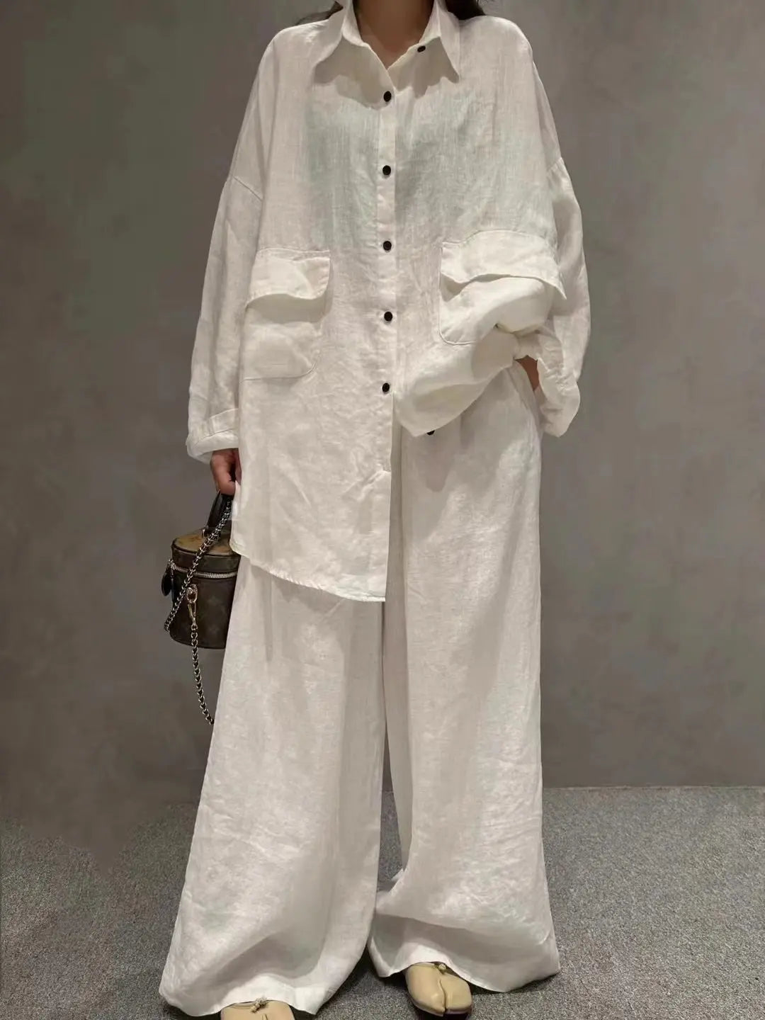Linen Loose Shirt &Wide-Leg Pants 2-Pieces Suit PAINEVIDA 159.00