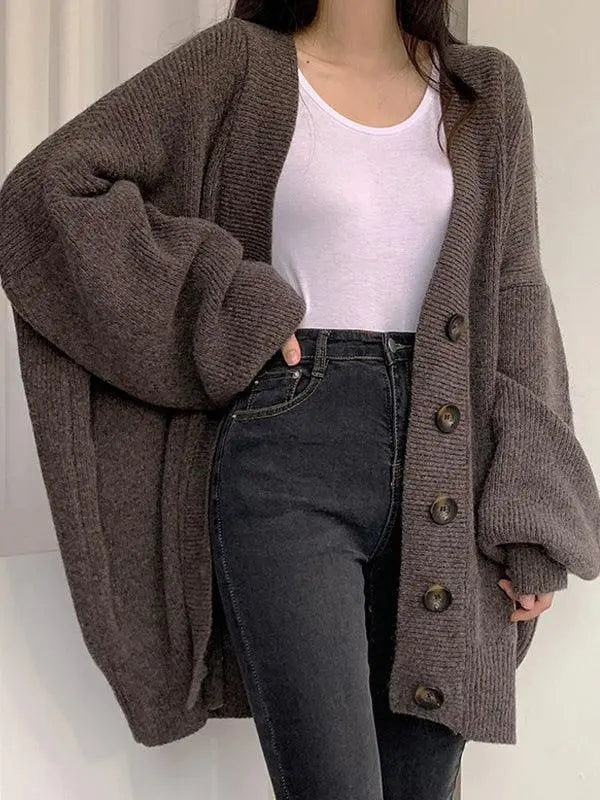 Loose Balloon Sleeve Knit Cardigan Plush Fashion Hub