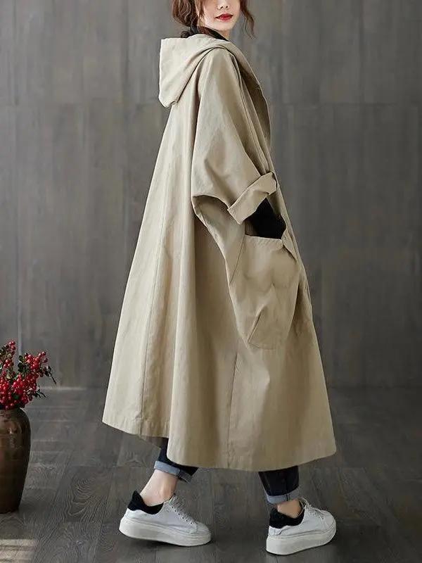 Loose Big Pocket Hooded Long Coat Plush Fashion Hub