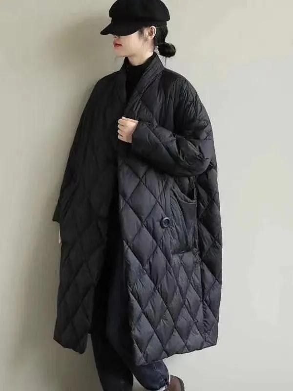 Loose Collar Plaid Mid Length Cotton Padded Jacket Plush Fashion Hub